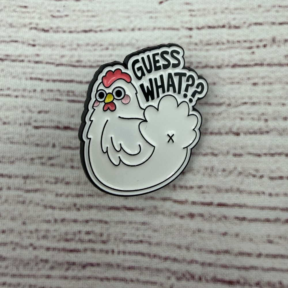 White and Pink Chicken Enamel Pin